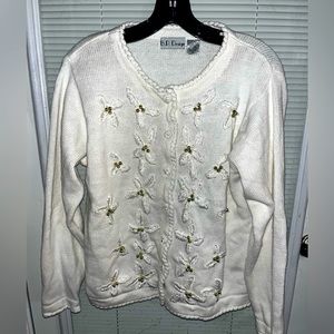 BP Design White Medium Christmas Winter Knit Ramie Cotton Button Cardigan